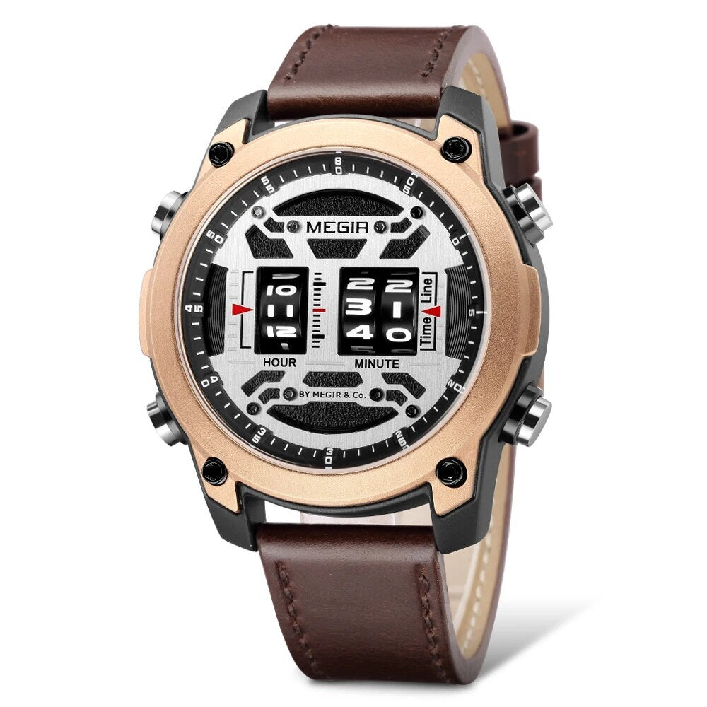 MEGIR Waterproof Men's Watch Roller Business Casual Wristwatch Leather Fashion 2142