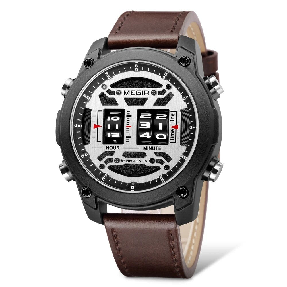 MEGIR Waterproof Men's Watch Roller Business Casual Wristwatch Leather Fashion 2142