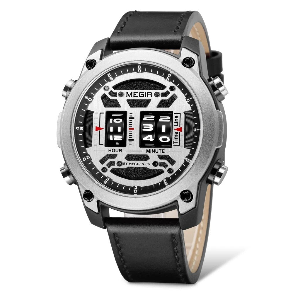 MEGIR Waterproof Men's Watch Roller Business Casual Wristwatch Leather Fashion 2142