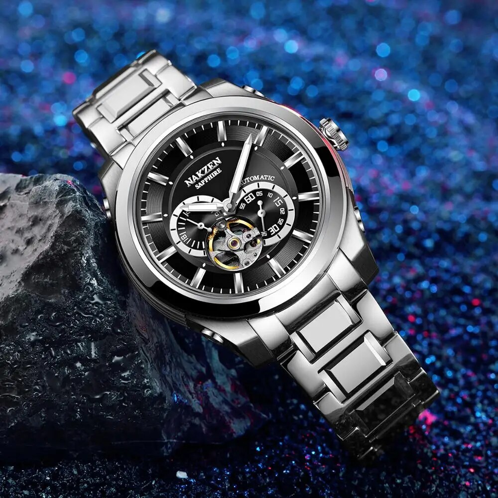 NAKZEN Men Automatic Watch Miyota 82S7 Sapphire Luxury Mechanical Wristwatch Stainless Steel Waterproof Watch Clock relogio 6023-0