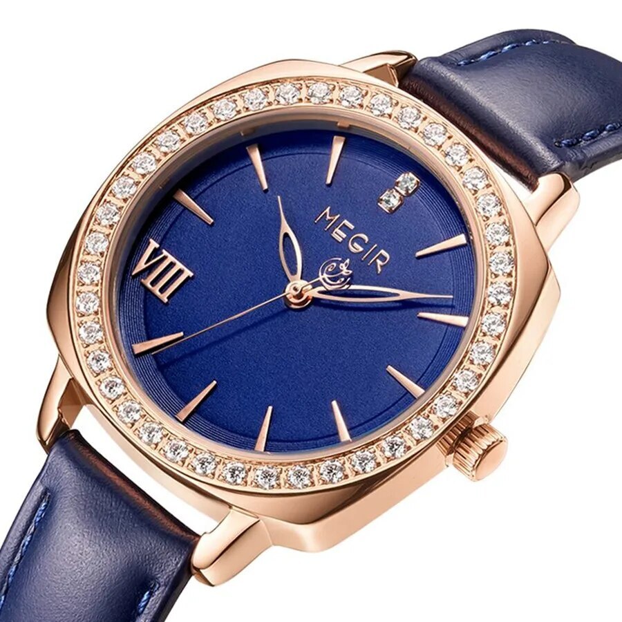 MEGIR Fashion Women Watch Luxury Diamond Leather Ladies Bracelet Watch Female Quartz Wristwatches Dress Clock Relogio Feminino 7029