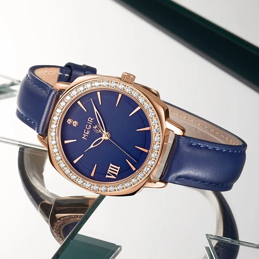 MEGIR Fashion Women Watch Luxury Diamond Leather Ladies Bracelet Watch Female Quartz Wristwatches Dress Clock Relogio Feminino 7029