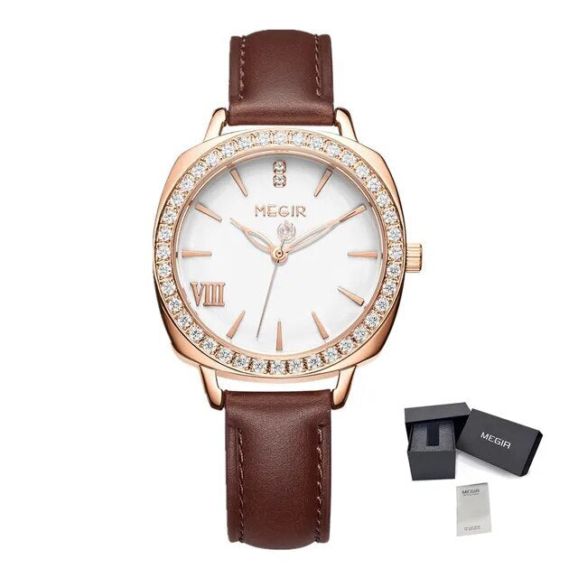 MEGIR Fashion Women Watch Luxury Diamond Leather Ladies Bracelet Watch Female Quartz Wristwatches Dress Clock Relogio Feminino 7029