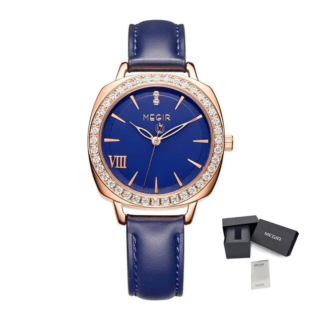 MEGIR Fashion Women Watch Luxury Diamond Leather Ladies Bracelet Watch Female Quartz Wristwatches Dress Clock Relogio Feminino 7029