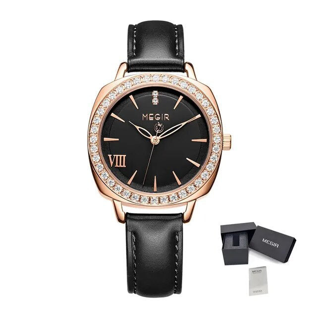 MEGIR Fashion Women Watch Luxury Diamond Leather Ladies Bracelet Watch Female Quartz Wristwatches Dress Clock Relogio Feminino 7029