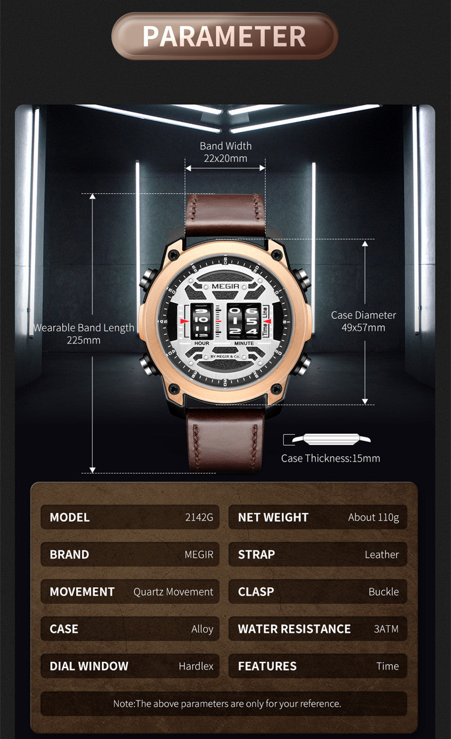 MEGIR Waterproof Men's Watch Roller Business Casual Wristwatch Leather Fashion 2142