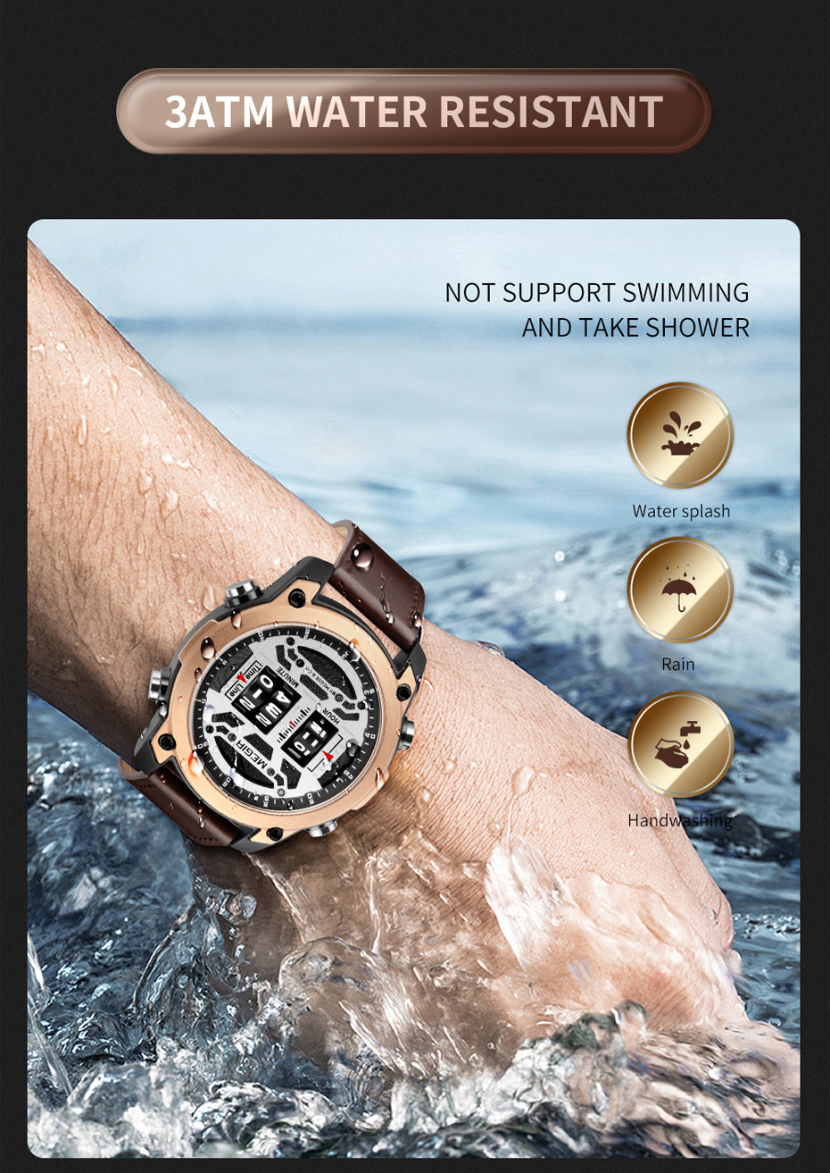 MEGIR Waterproof Men's Watch Roller Business Casual Wristwatch Leather Fashion 2142