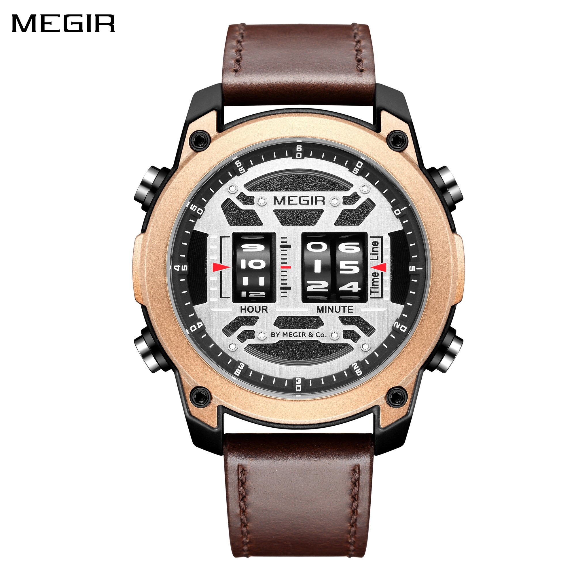 MEGIR Waterproof Men's Watch Roller Business Casual Wristwatch Leather Fashion 2142