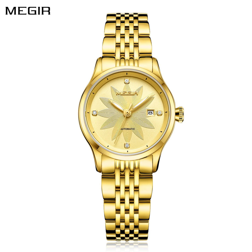 MEGIR Fashion Business Casual Watch for Women Sapphire Automatic Mechanical Wrist Watch Ladies Stainless Steel Female Date Clock 62061-0