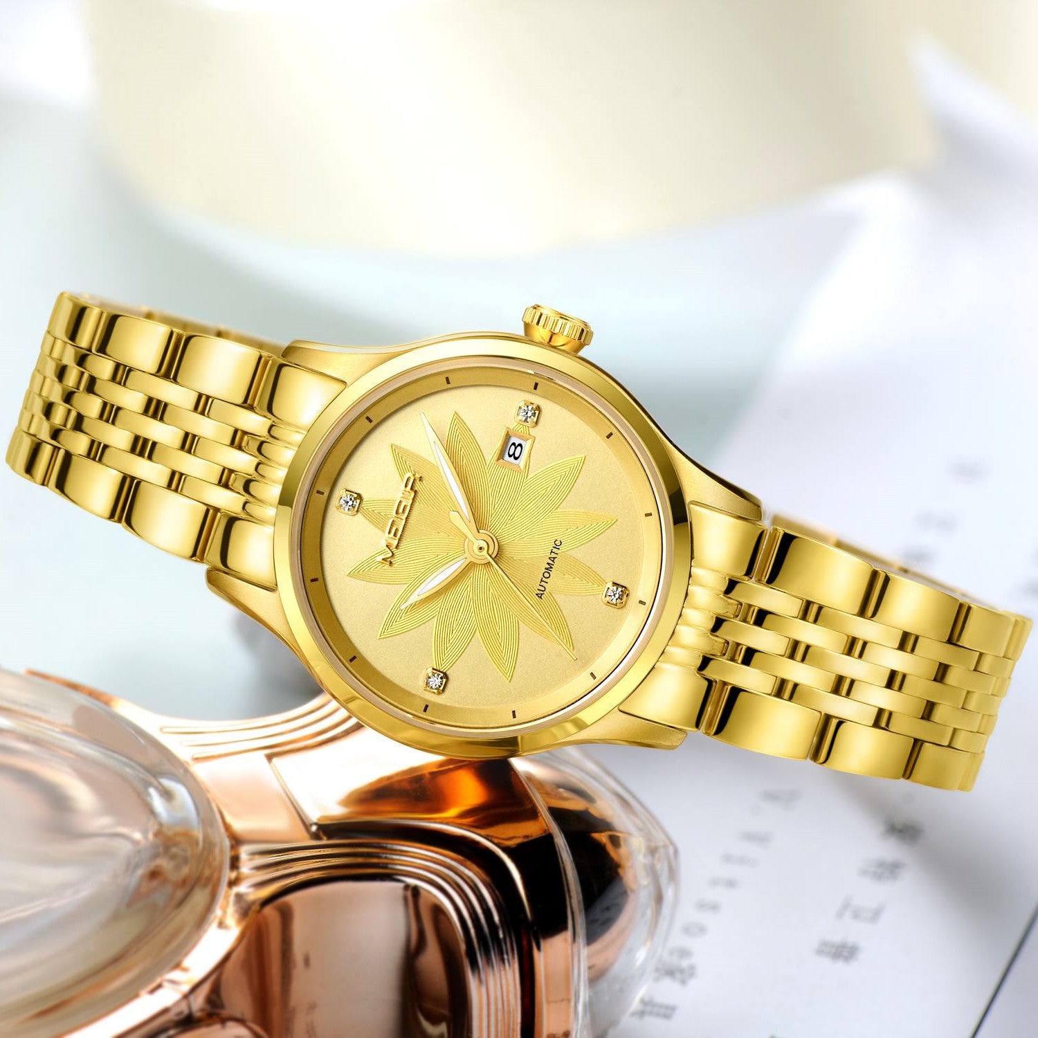 MEGIR Fashion Business Casual Watch for Women Sapphire Automatic Mechanical Wrist Watch Ladies Stainless Steel Female Date Clock 62061-4