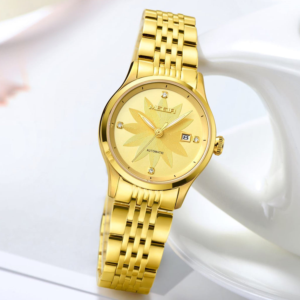 MEGIR Fashion Business Casual Watch for Women Sapphire Automatic Mechanical Wrist Watch Ladies Stainless Steel Female Date Clock 62061-5