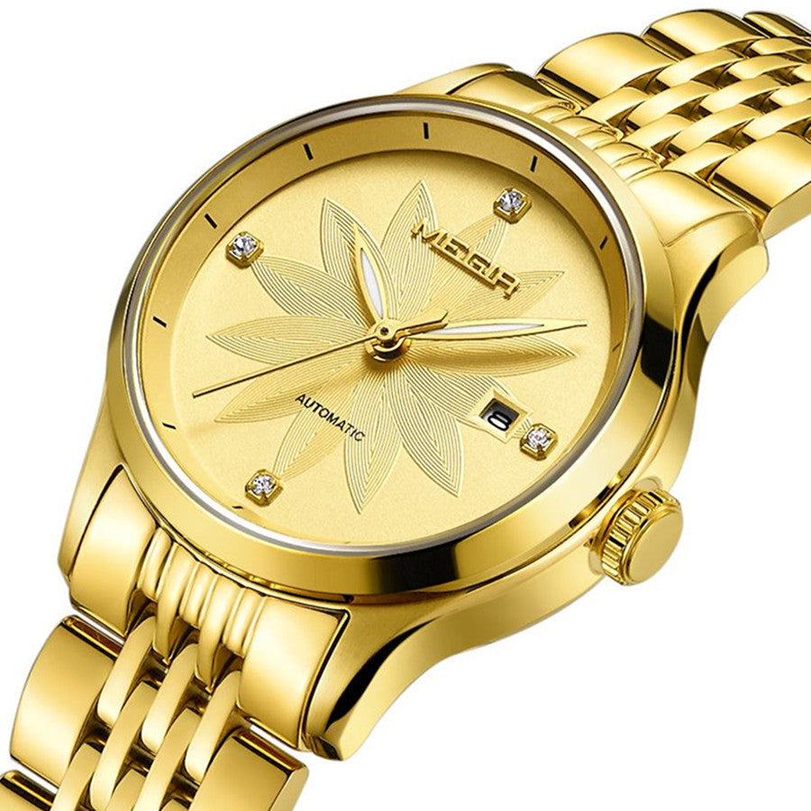 MEGIR Fashion Business Casual Watch for Women Sapphire Automatic Mechanical Wrist Watch Ladies Stainless Steel Female Date Clock 62061-1