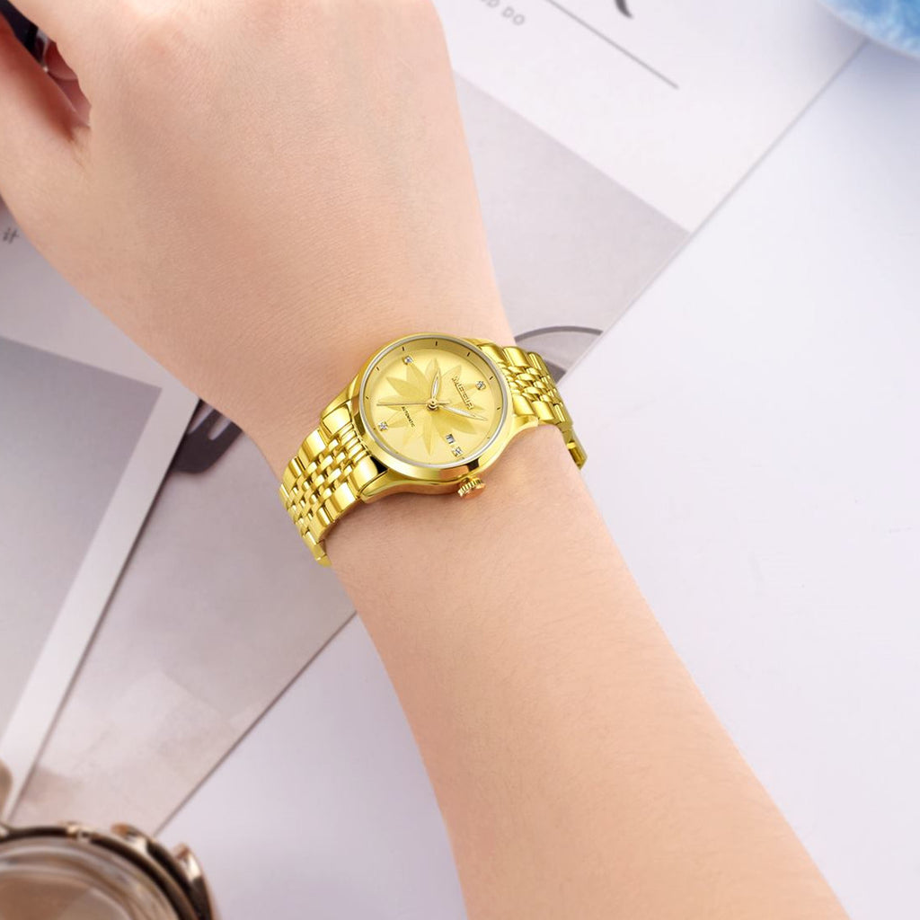 MEGIR Fashion Business Casual Watch for Women Sapphire Automatic Mechanical Wrist Watch Ladies Stainless Steel Female Date Clock 62061-2