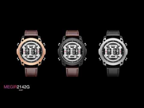 MEGIR Waterproof Men's Watch Roller Business Casual Wristwatch Leather Fashion 2142