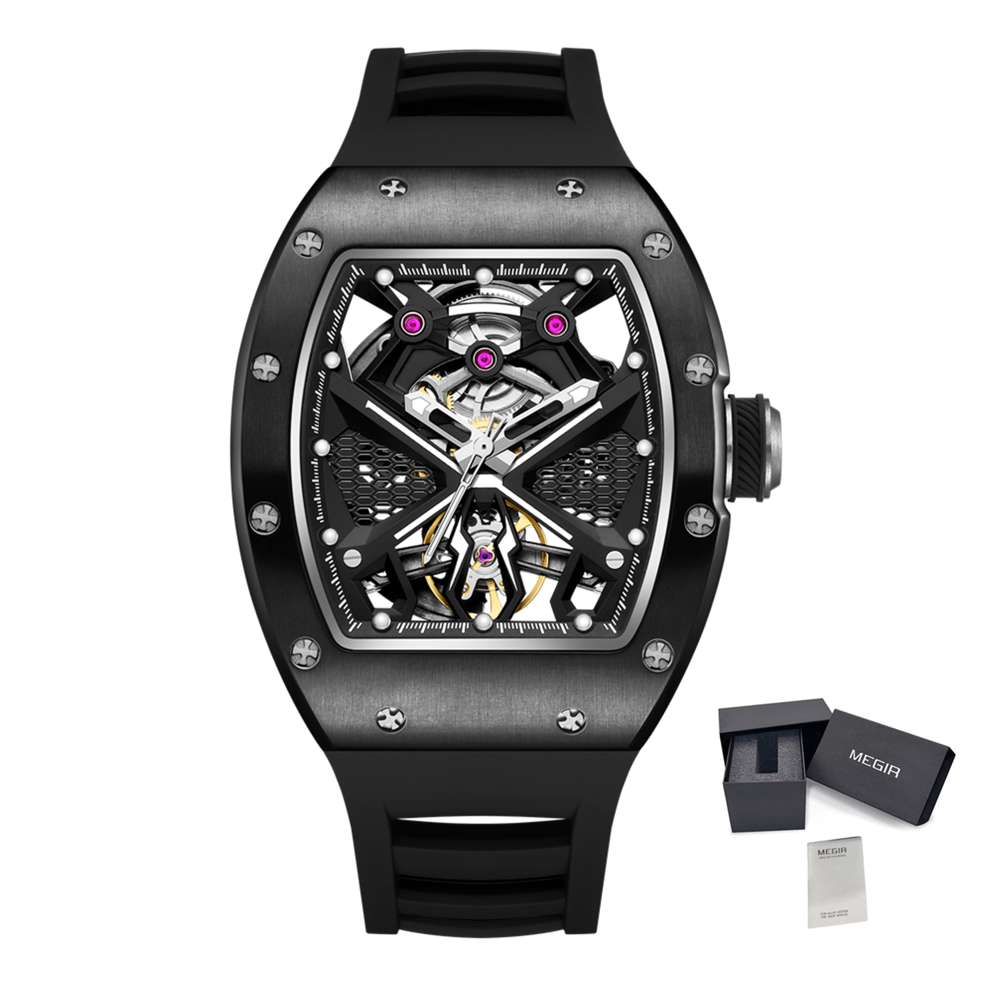 MEGIR Hollow Out Dial Men Mechanical Watch Fashion Stainless Steel Automatic Wristwatch Waterproof Watch Clock Montre Homme 9190-5-16