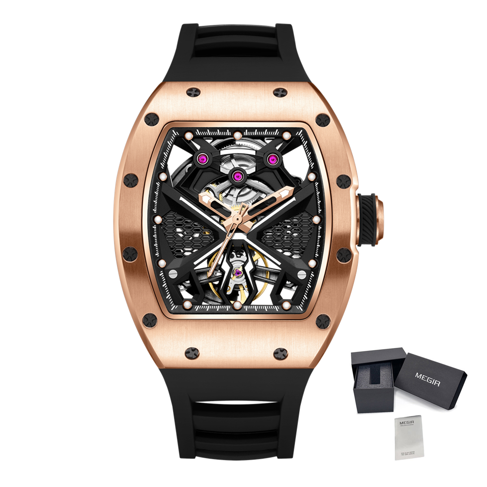 MEGIR Hollow Out Dial Men Mechanical Watch Fashion Stainless Steel Automatic Wristwatch Waterproof Watch Clock Montre Homme 9190-5-17
