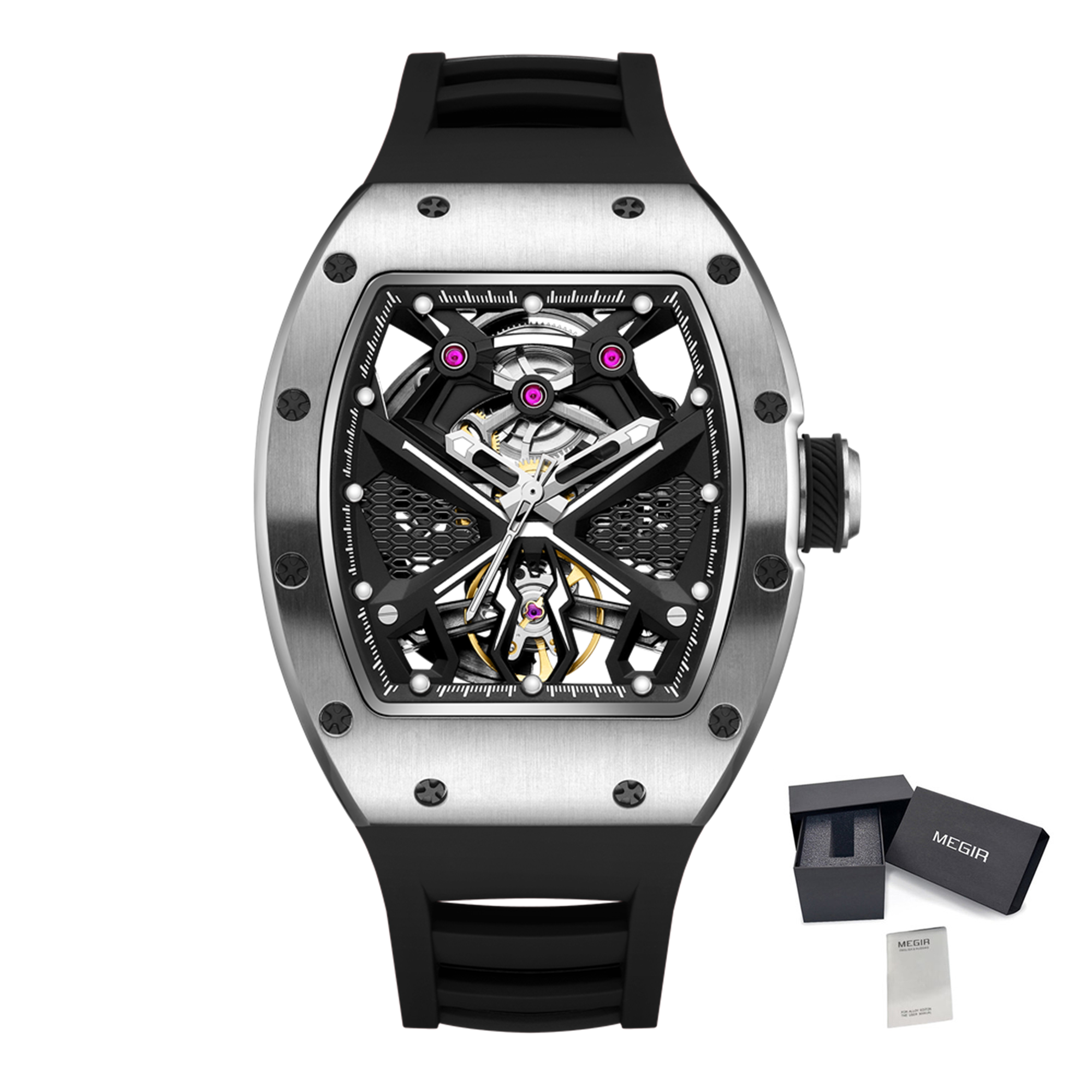 MEGIR Hollow Out Dial Men Mechanical Watch Fashion Stainless Steel Automatic Wristwatch Waterproof Watch Clock Montre Homme 9190-5-18
