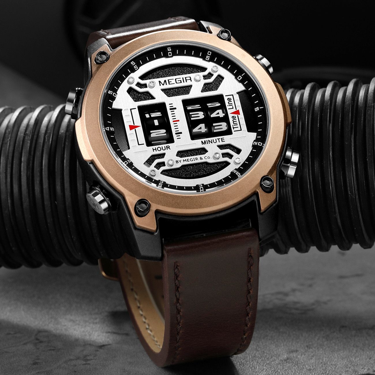 MEGIR Waterproof Men's Watch Roller Business Casual Wristwatch Leather Fashion 2142