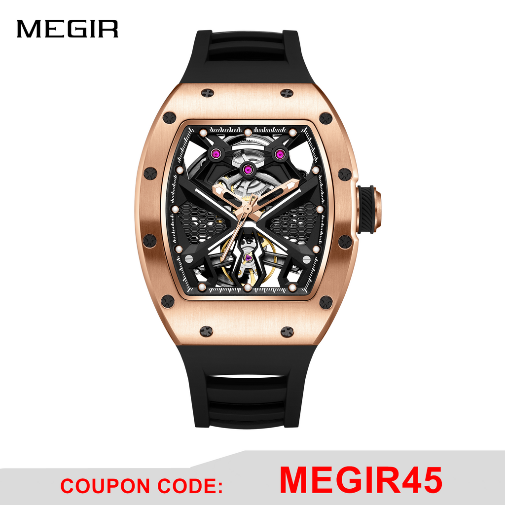 MEGIR Hollow Out Dial Men Mechanical Watch Fashion Stainless Steel Automatic Wristwatch Waterproof Watch Clock Montre Homme 9190-5-0