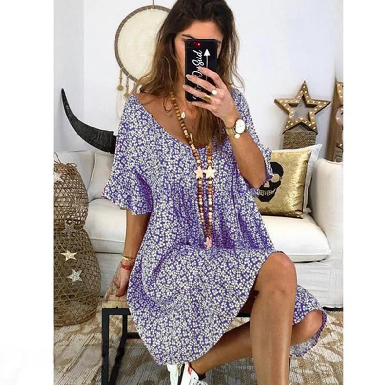Bohemian Style High Waist Pleated Short Skirt Dress Elegant Casual