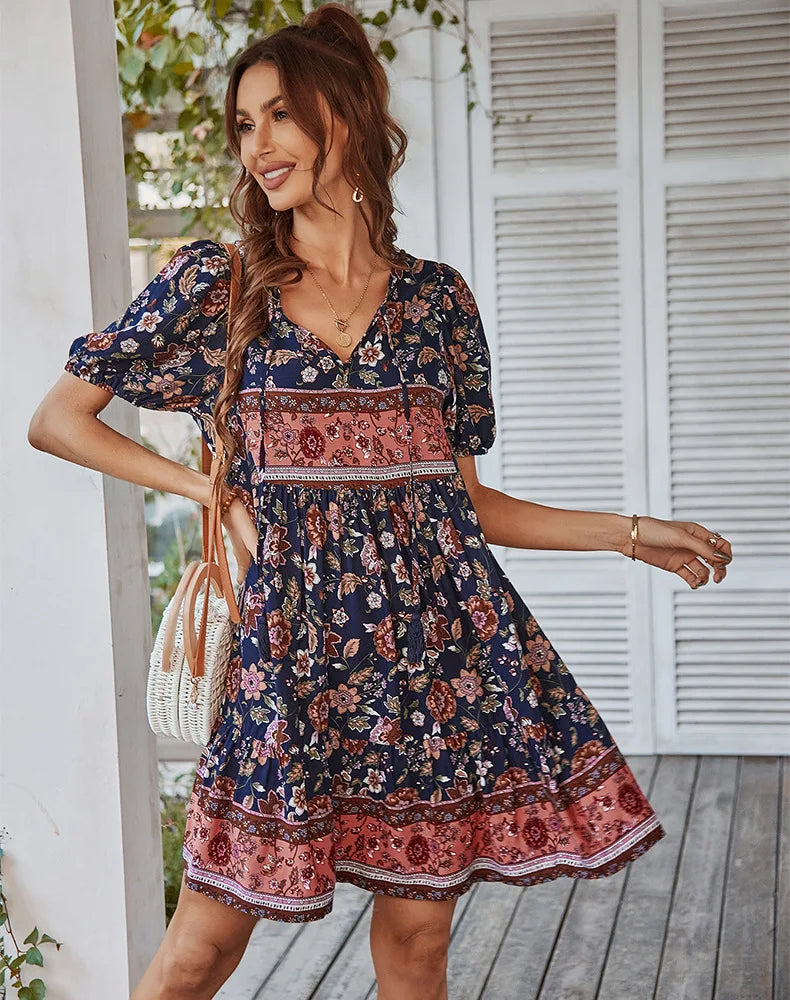 Bohemian Casual Mini Holiday Dress