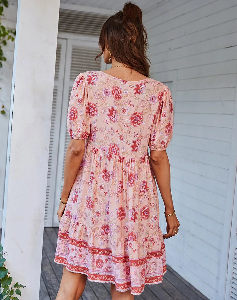 Bohemian Casual Mini Holiday Dress