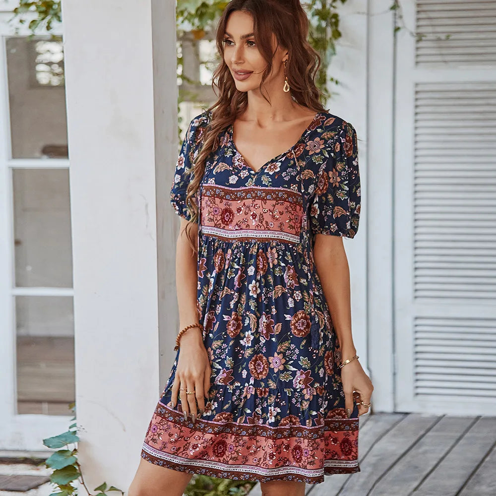 Bohemian Casual Mini Holiday Dress