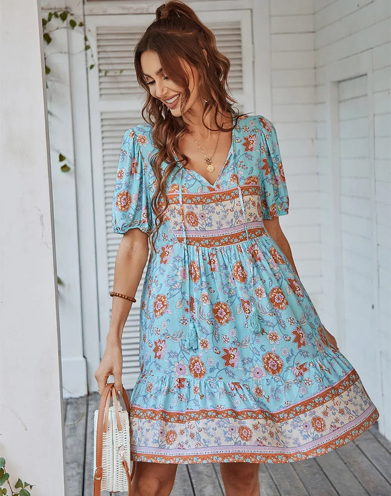 Bohemian Casual Mini Holiday Dress