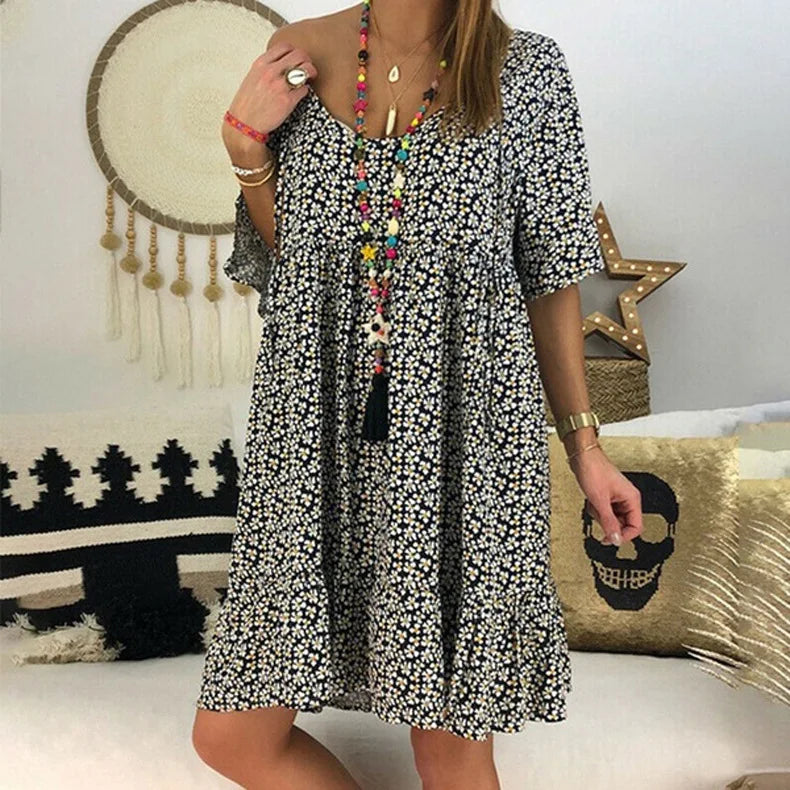 Bohemian Style High Waist Pleated Short Skirt Dress Elegant Casual