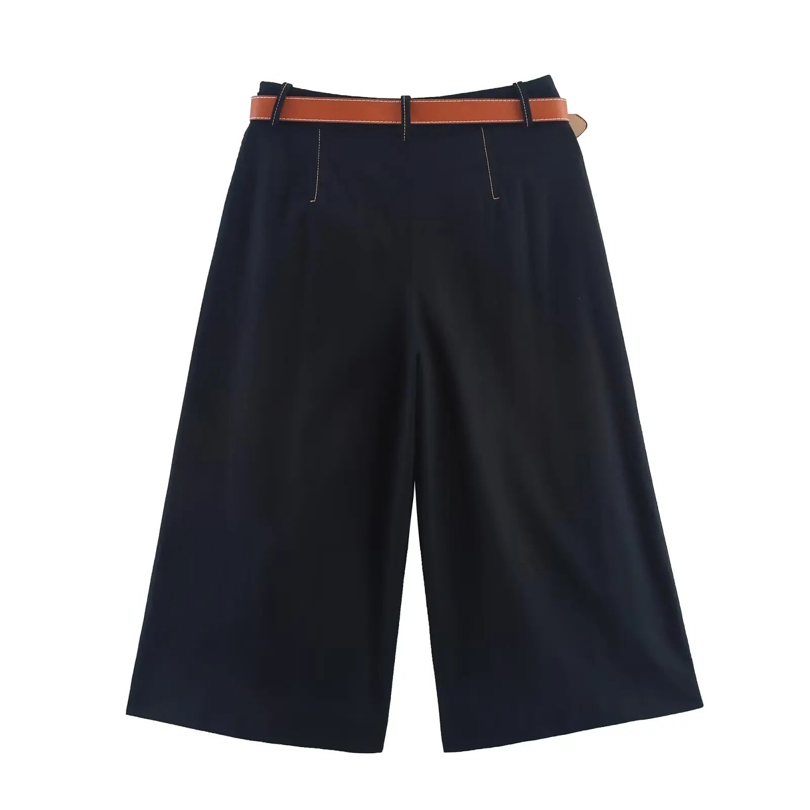 Women's Pleated Belt Simple Casual Shorts