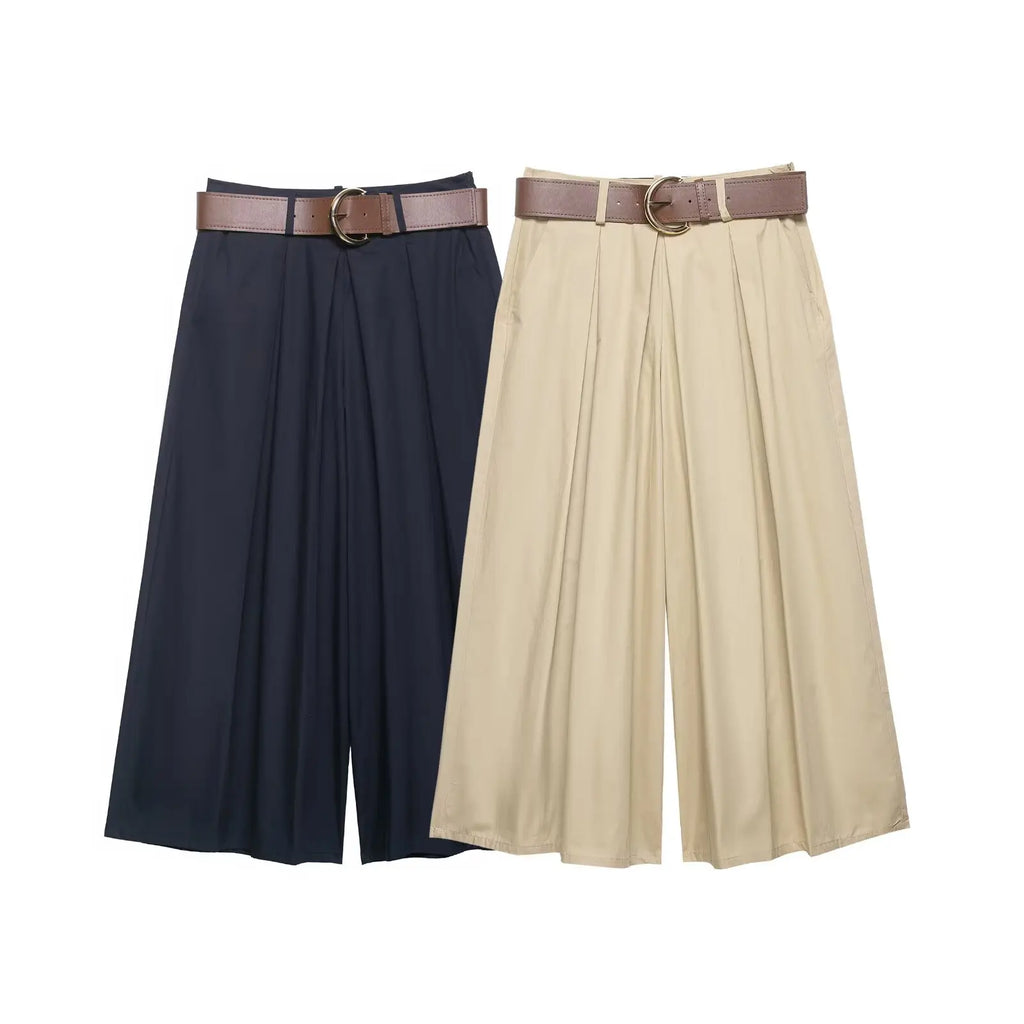 Women's  Spring Wide-Leg Shorts with Belt