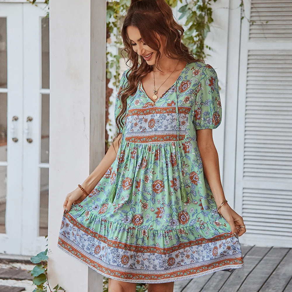 Bohemian Casual Mini Holiday Dress
