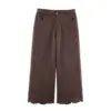 Versatile Suede Effect Hollow Hem Wide-leg Pants