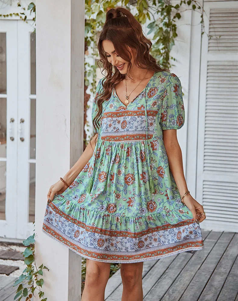 Bohemian Casual Mini Holiday Dress