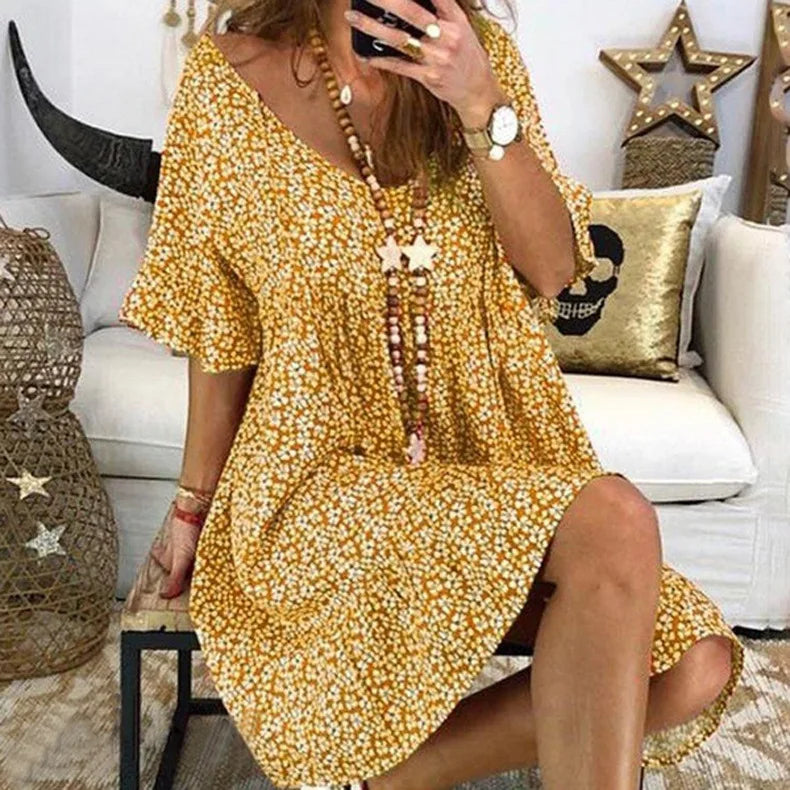 Bohemian Style High Waist Pleated Short Skirt Dress Elegant Casual