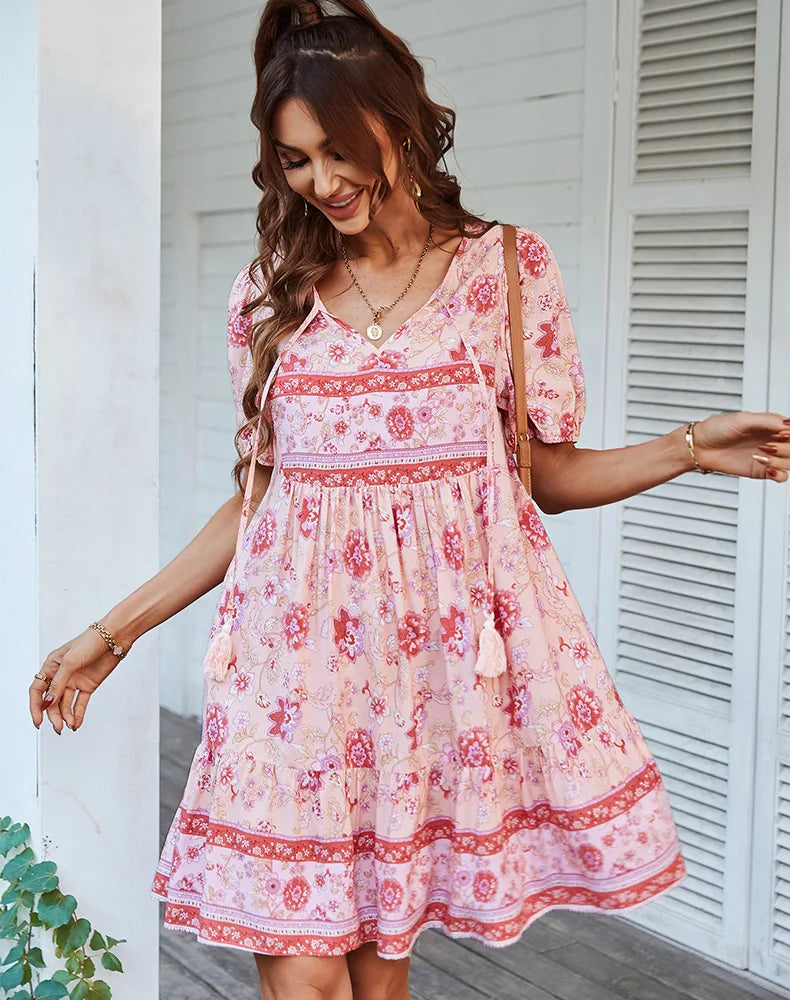 Bohemian Casual Mini Holiday Dress