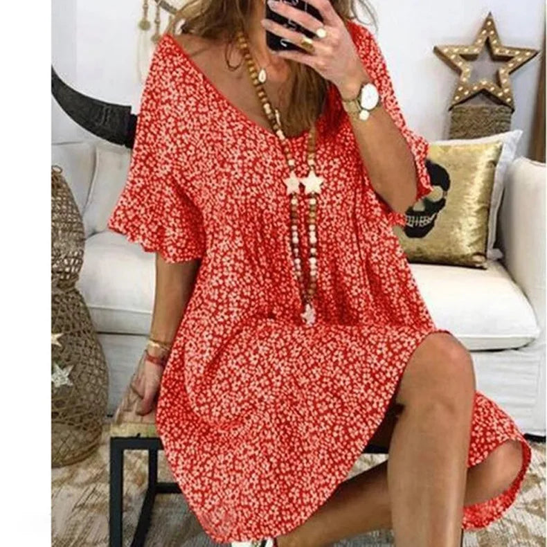 Bohemian Style High Waist Pleated Short Skirt Dress Elegant Casual