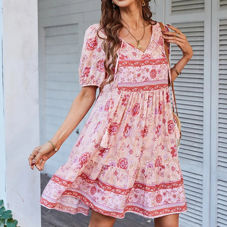 Bohemian Casual Mini Holiday Dress