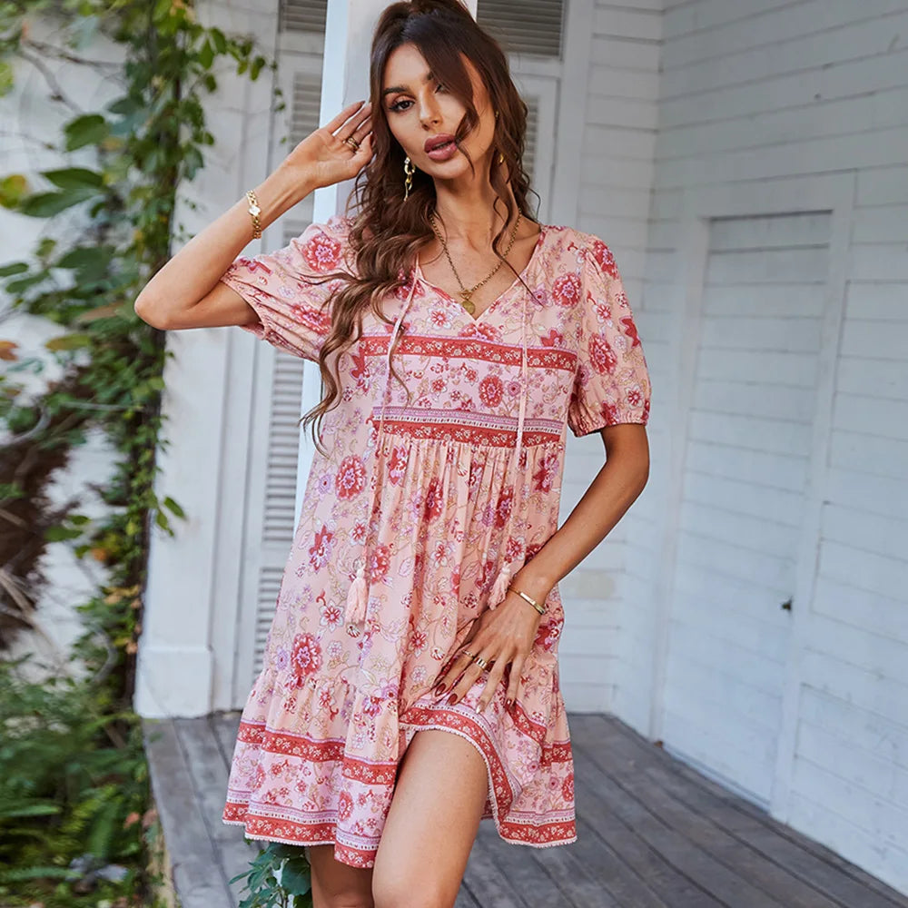 Bohemian Casual Mini Holiday Dress