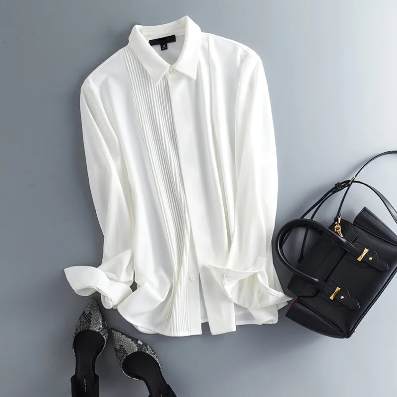 Versatile Chiffon White Long Sleeved Women's Shirts