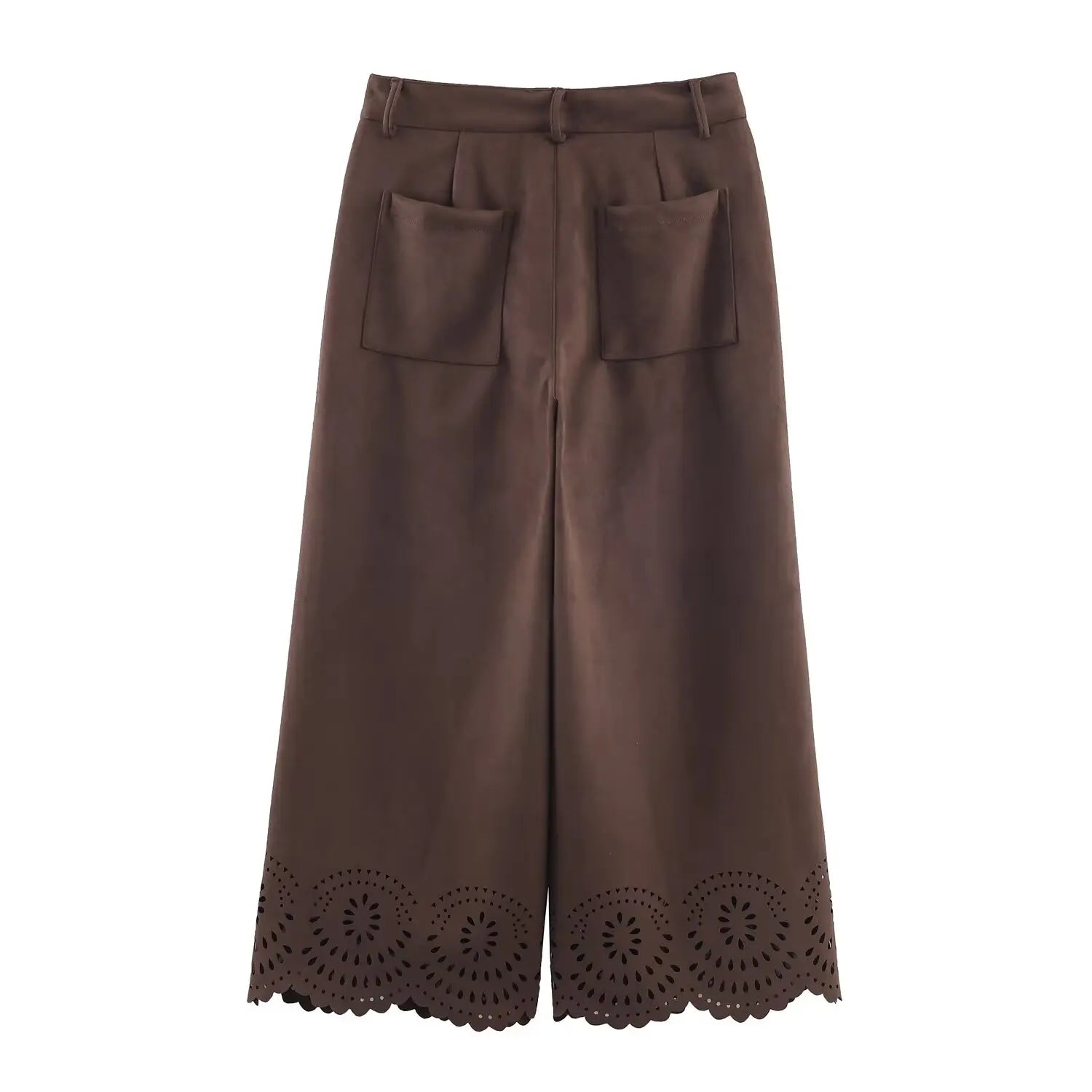 Versatile Suede Effect Hollow Hem Wide-leg Pants