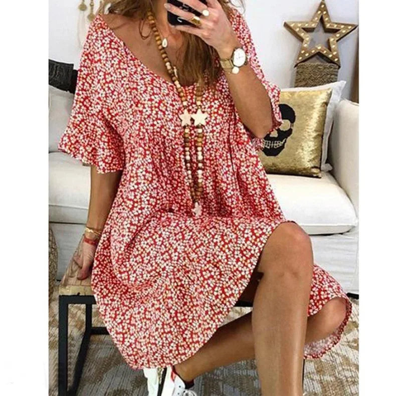 Bohemian Style High Waist Pleated Short Skirt Dress Elegant Casual