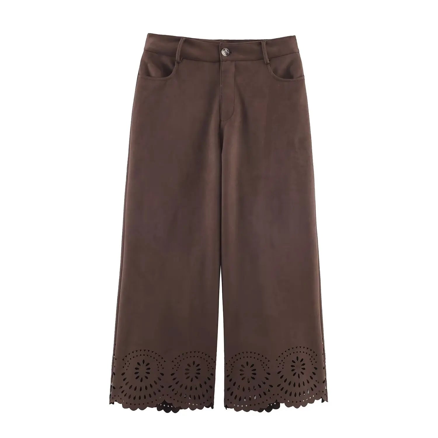 Versatile Suede Effect Hollow Hem Wide-leg Pants