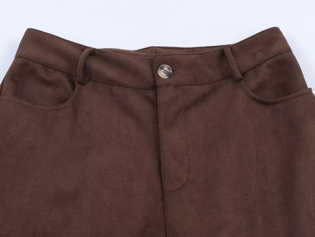 Versatile Suede Effect Hollow Hem Wide-leg Pants