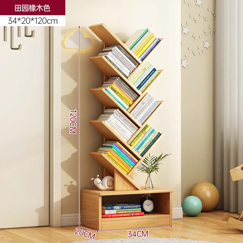 Simple Tree Shape Small Bookshelf Wall-Mounted Living Room Floor Standing Storage Rack Creative Home Organization Cabinet
