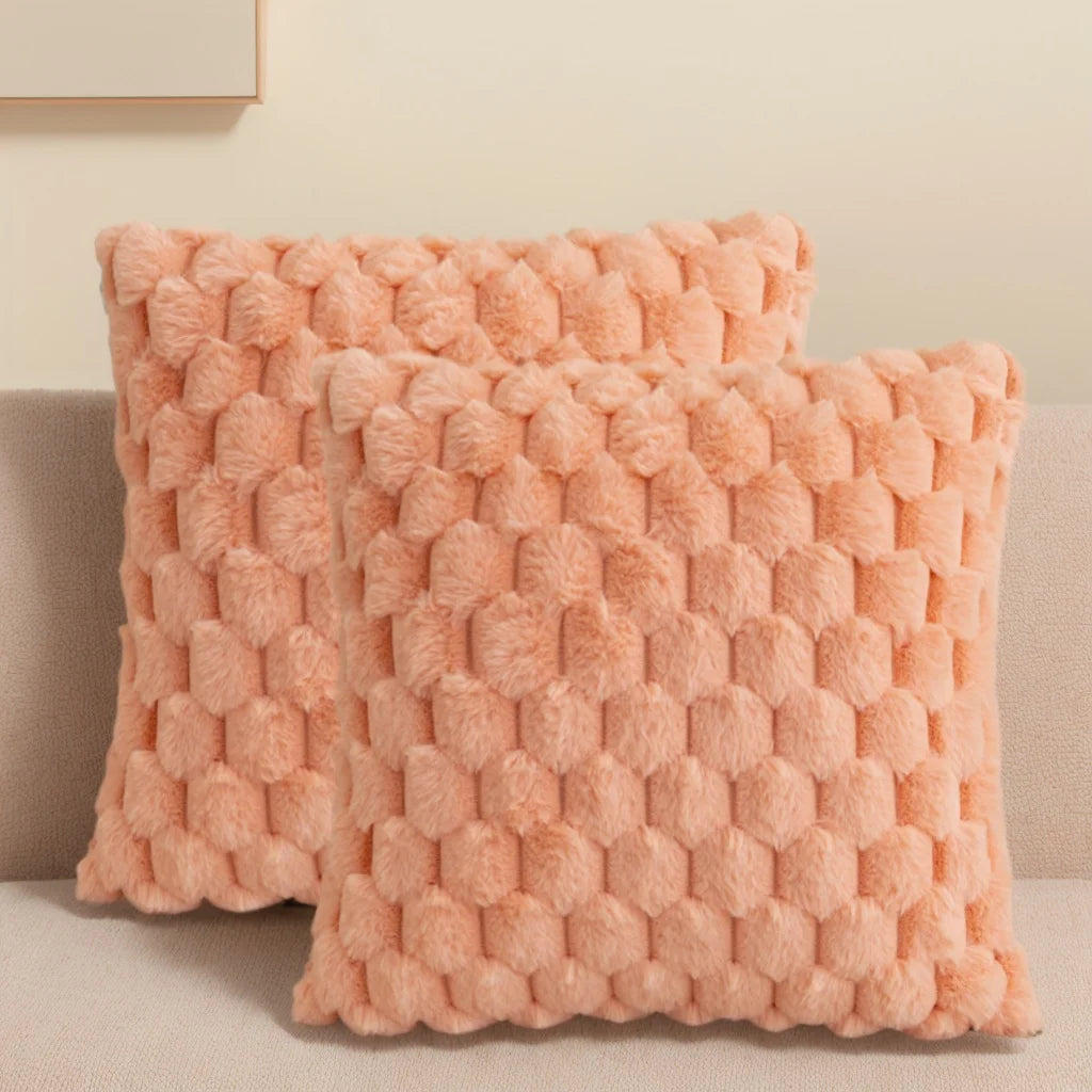Pack of 2 artificial fur plush luxurious decorative throw pillow cover, for sofa, living room, and car interior（no pillowcore） ﻿