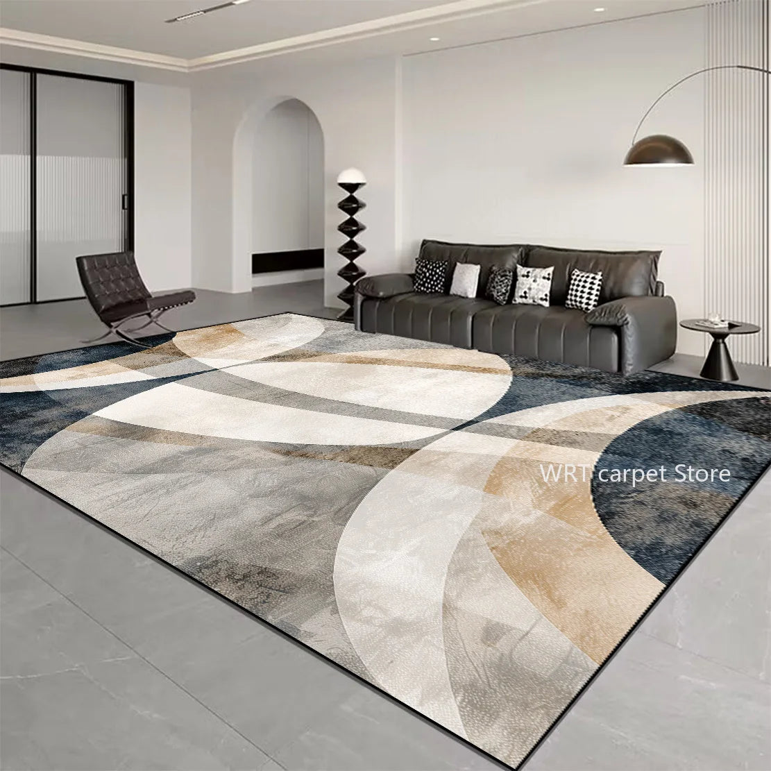 Nordic Light Luxury Stripes Carpet for Living Room Decor Soft Easy Cleaning Rugs for Bedroom Large Area Orange Brown Floor Mat