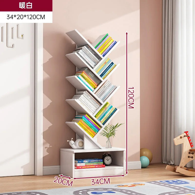 Simple Tree Shape Small Bookshelf Wall-Mounted Living Room Floor Standing Storage Rack Creative Home Organization Cabinet