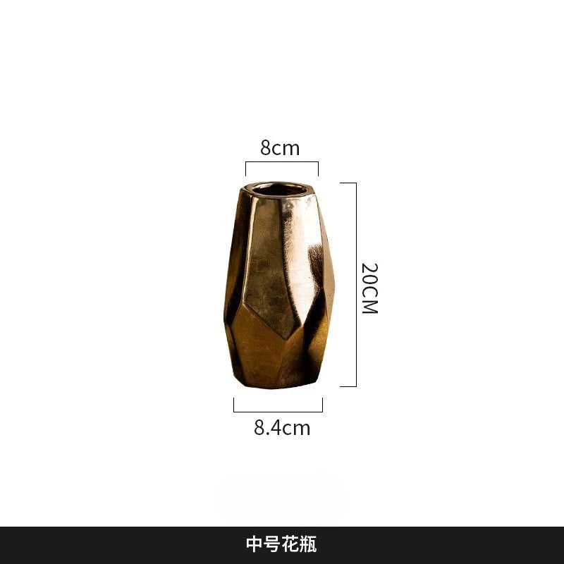 Nordic Light Luxury Gold Geometric Irregular Vase European and American Electroplated Ceramic Dry Flower Decoration Ornaments