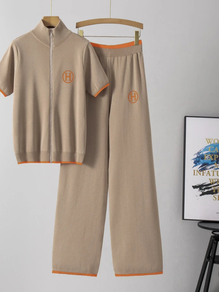 Short sleeved cardigan casual pants two-piece set